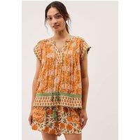 Monsoon Floral V-Neck Tassel Top Orange Mix