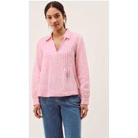 Monsoon Pure Linen Collared V-Neck Pintuck Blouse Pink
