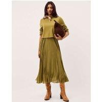 Monsoon High Neck Midi Skater Dress Olive