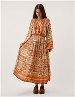 Printed V-Neck Midaxi Waisted Dress