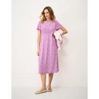 Crew Clothing Jersey Floral Midi Waisted Dress Light Pink