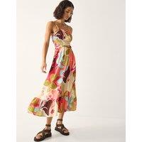 Monsoon Square Neck Strappy Midi Tiered Dress Coral