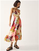 Monsoon Square Neck Strappy Midi Tiered Dress Coral