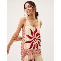 Monsoon Sun Print Bead Tie Side Cami Top Ivory Mix