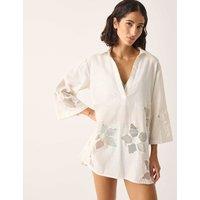 Monsoon Pure Cotton Embroidered Beach Cover Up Shirt Ivory