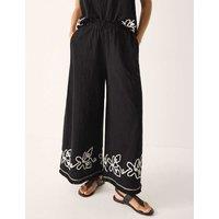 Monsoon Pure Cotton Embroidered Wide Leg Trousers Black Mix
