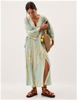 Printed V-Neck Midi Beach Dress