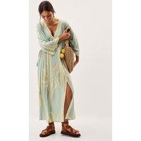 Monsoon Printed V-Neck Midi Beach Dress Aqua Mix
