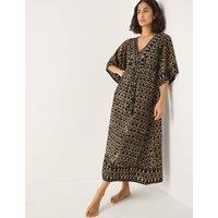 Monsoon Animal Print V-Neck Midi Kaftan Dress Black Mix