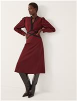 Monsoon Jersey V-Neck Midi Skater Dress Burgundy