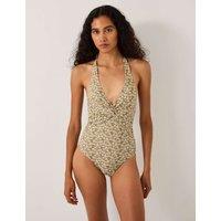 Monsoon Floral Twist Front Halterneck Swimsuit Khaki Mix