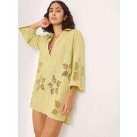 Monsoon Pure Cotton Embroidered Beach Cover Up Shirt Light Green
