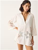 Monsoon Pure Cotton Embroidered Beach Cover Up Shirt Light Green