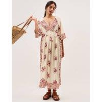 Monsoon Printed V-Neck Midi Beach Dress Ivory Mix