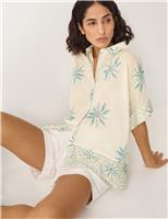 Monsoon Pure Cotton Sun Print Oversized Collared Shirt Aqua Mix