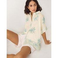 Monsoon Pure Cotton Sun Print Oversized Collared Shirt Aqua Mix