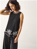 Monsoon Pure Cotton Floral Embroidered Tassel Top Black Mix
