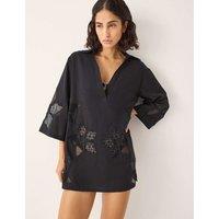 Monsoon Pure Cotton Embroidered Beach Cover Up Shirt Black