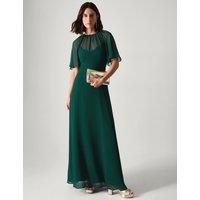 Monsoon Chiffon Angel Sleeve Maxi Column Dress Dark Green
