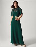 Monsoon Chiffon Angel Sleeve Maxi Column Dress Dark Green