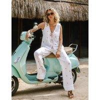 Chelsea Peers Pure Cotton Cheesecloth Embroidered Lounge Set White