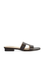 Dune London Leather Block Heel Sliders Brown