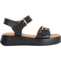 Dune London Wide Fit Leather Ankle Strap Wedge Sandals Black