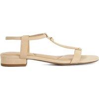 Dune London Leather T Bar Block Heel Sandals Ecru