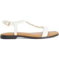 Dune London Wide Fit Leather T-Bar Flat Sandals White