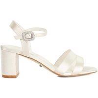 Dune London Wide Fit Satin Ankle Strap Block Heel Sandals Ivory