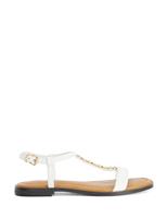 Dune London Wide Fit Leather T-Bar Flat Sandals Tan