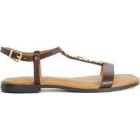 Dune London Wide Fit Leather T-Bar Flat Sandals Tan