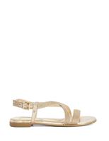 Dune London Metallic Buckle Ankle Strap Flat Sandals Gold