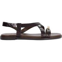 Dune London Leather Ankle Strap Flat Sandals Brown