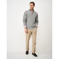 Crew Clothing Pure Cotton Cable Knit Half Zip Jumper Grey Marl