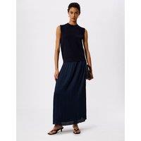 Whistles Plisse Pleated Midi Column Skirt Navy