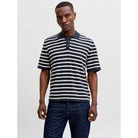 JACK & JONES Pure Cotton Striped Knitted Polo Shirt Navy Mix