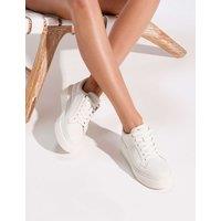 Dune London Evienne Leather Lace Up Platform Trainers White