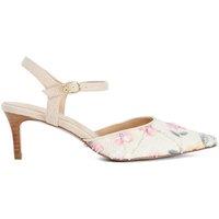 Dune London Linen Floral Stiletto Heel Court Shoes Natural