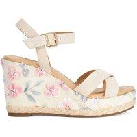 Dune London Floral Ankle Strap Wedge Sandals Natural