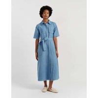 Chinti & Parker Linen Rich Belted Maxi Shirt Dress Light Blue