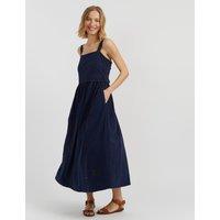 Chinti & Parker Broderie Square Neck Maxi Waisted Dress Navy