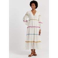 Chinti & Parker Pure Cotton Embroidered V-Neck Maxi Dress Cream