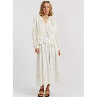Chinti & Parker Broderie V-Neck Shirt with Linen Cream