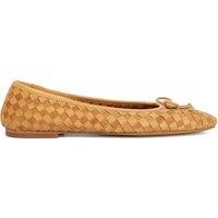 Dune London Wide Fit Leather Woven Flat Ballet Pumps Tan