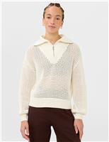 Sweaty Betty Tides High Pure Cotton Textured Half Zip Jumper Cream