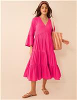 ACCESSORIZE Pure Cotton V-Neck Midi Beach Dress Pink