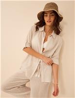 Cotton Rich Striped Relaxed Beach Shirt