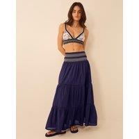 ACCESSORIZE Pure Cotton Shirred Maxi Beach Skirt Navy