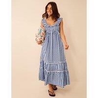 ACCESSORIZE Pure Cotton Gingham V-Neck Beach Dress Navy